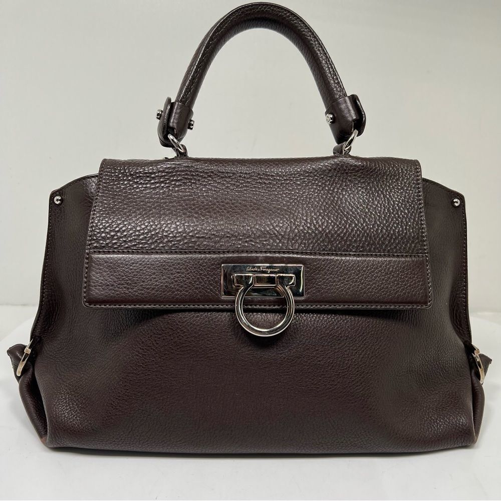 Salvatore Ferragamo Medium Sofia Satchel in Dark Brown Grained Leather